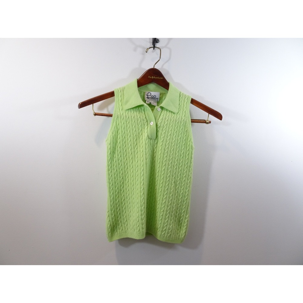 Vintage Lilly Pulitzer Cashmere Sleeveless Sweater Vest Lime Green Cable Knit M